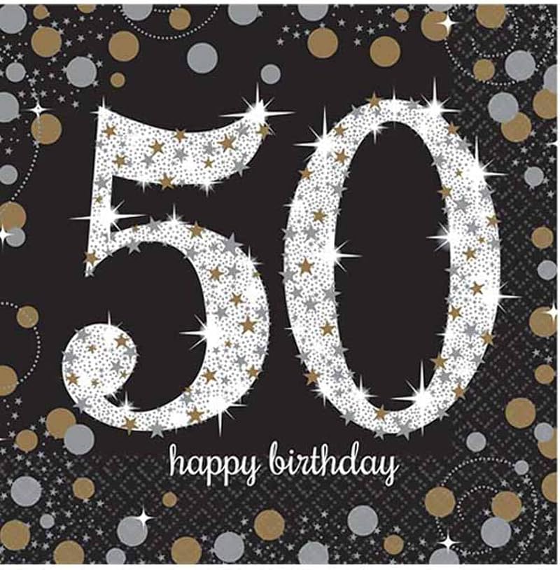 Amscan Gold Celebration 50th Luncheon Napkins 2ply Pack of 16 33cm
