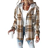 CHICME Womens Lightweight Casual Jacket Plaid Long Sleeve Shacket Fleece Lined Hooded Jackets Warm Coat