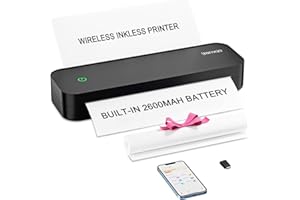 YANXIO Portable Printer with case and Paper, Portable Printers Wireless for Travel, Inkless Printer, Support A4&Letter Thermal Paper, Support iOS, Android, Windows (Without Case + 1 Roll Paper, Black)