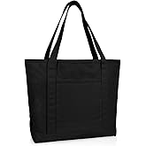 DALIX 20" Solid Color Cotton Canvas Shopping Tote Bag in Black