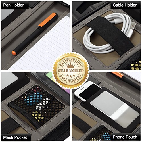 Knodel Zippered Portfolio, Professional Business Binder, Resume and Interview Document Organizer, PU Leather Padfolio with 10.1-inch Tablet Sleeve and Writing Pad (Black) - Thumbnail 2