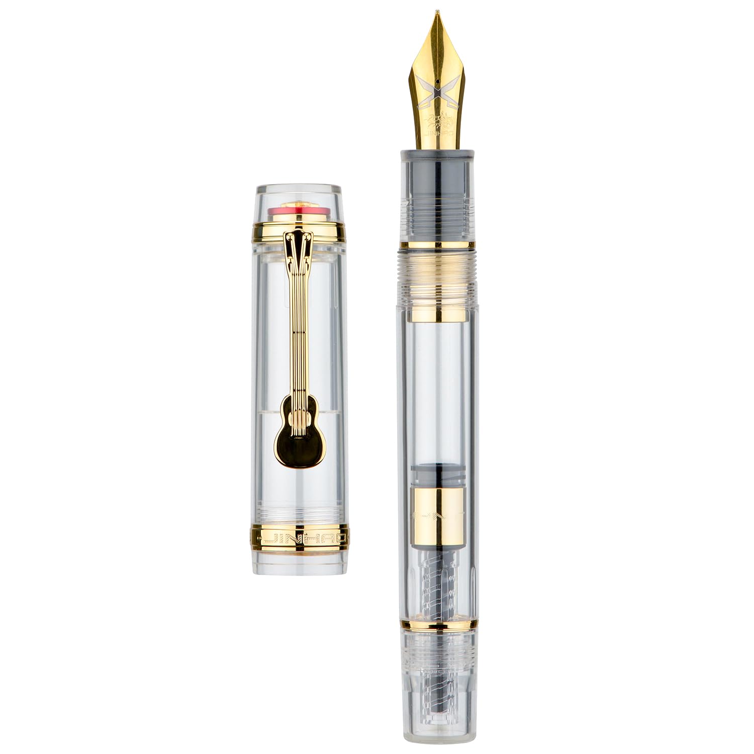 Jinhao 1935 Tiandao Fountain Pen, Size 8 Medium Nib, Transparent Acrylic Barrel with Converter and Guitar Clip