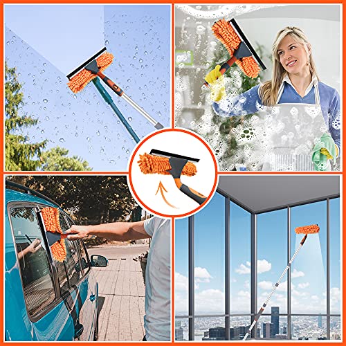 Window Squeegee Kit, High Dusters for Cleaning and Window Cleaning Kit with Telescopic Pole, Window Washer &Squeegee, Cleaning Duster and Feather Dusters