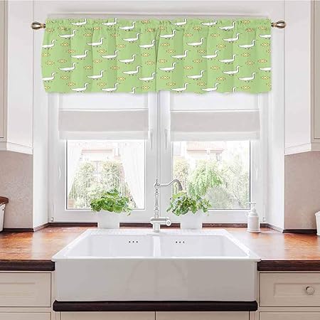 Cortinas de ventana con patrón de gansos con flores de fondo foral