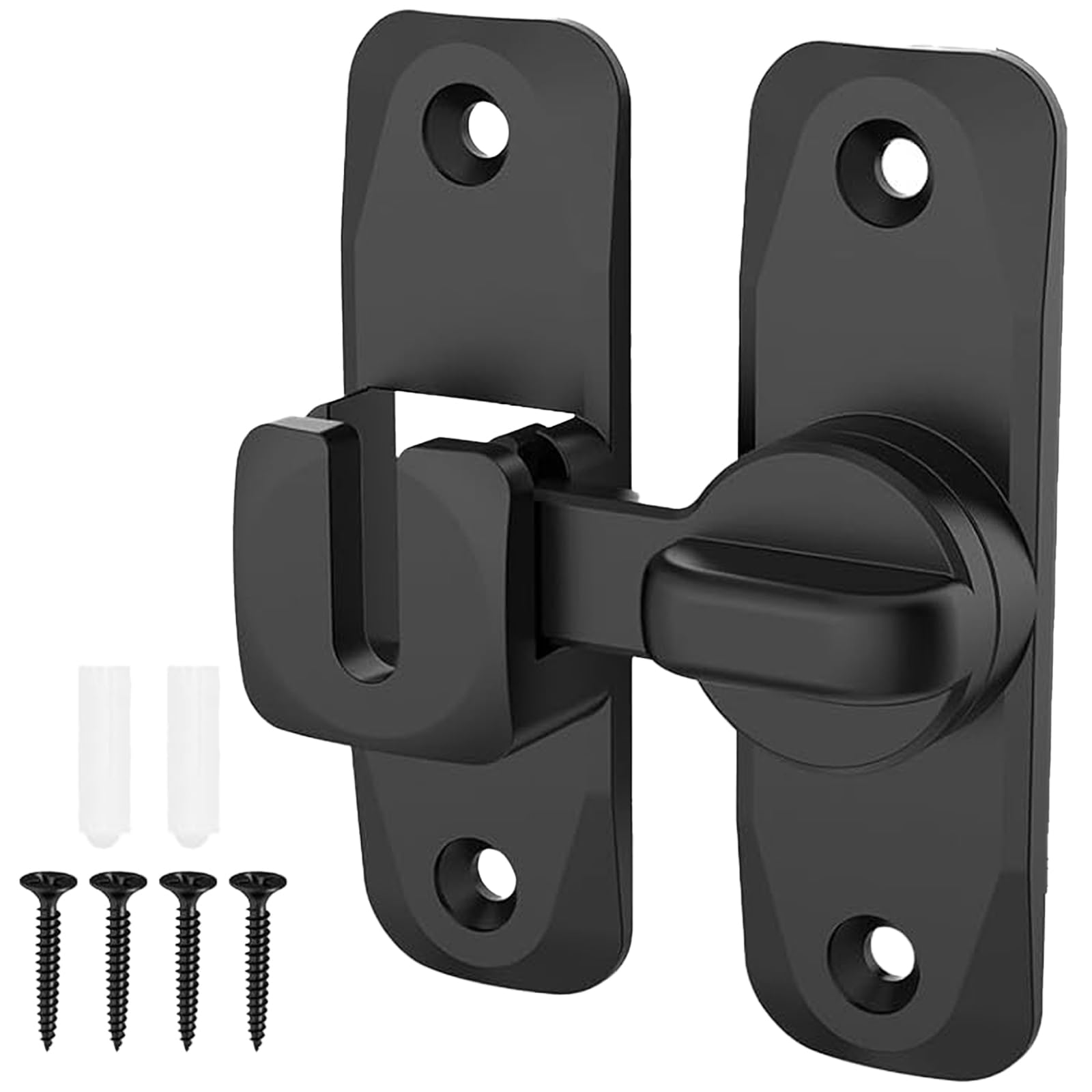 90/180 Degree flip Sliding barn Door Lock,Black Sliding Door Lock,Screen Door Stopper Lock Hook Eye Lock for Barn,Garden,Bathroom,Outdoor,Garage,Window,Sliding Door