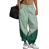 Fisoew Womens Baggy Wide Leg Pants Casual Elastic Waist Color Block Loose Workout Track Pants with Pockets