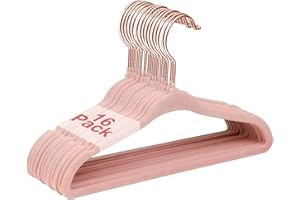 Wellong Baby Velvet Hangers, 16 Pack Kids Clothes Hangers with Non-Slip Shoulder Notches, Storage Organizer for Infant and Toddler Pink (Rose Gold Hook)
