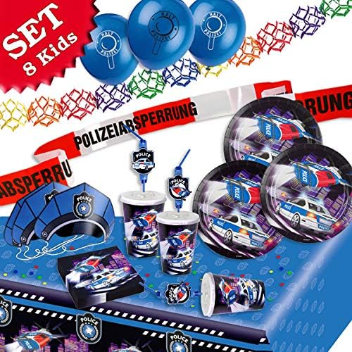 Polizei (Police) birthday decoration set, 70 pieces for children's birthday boys and girls and police themed party for 8 kids.