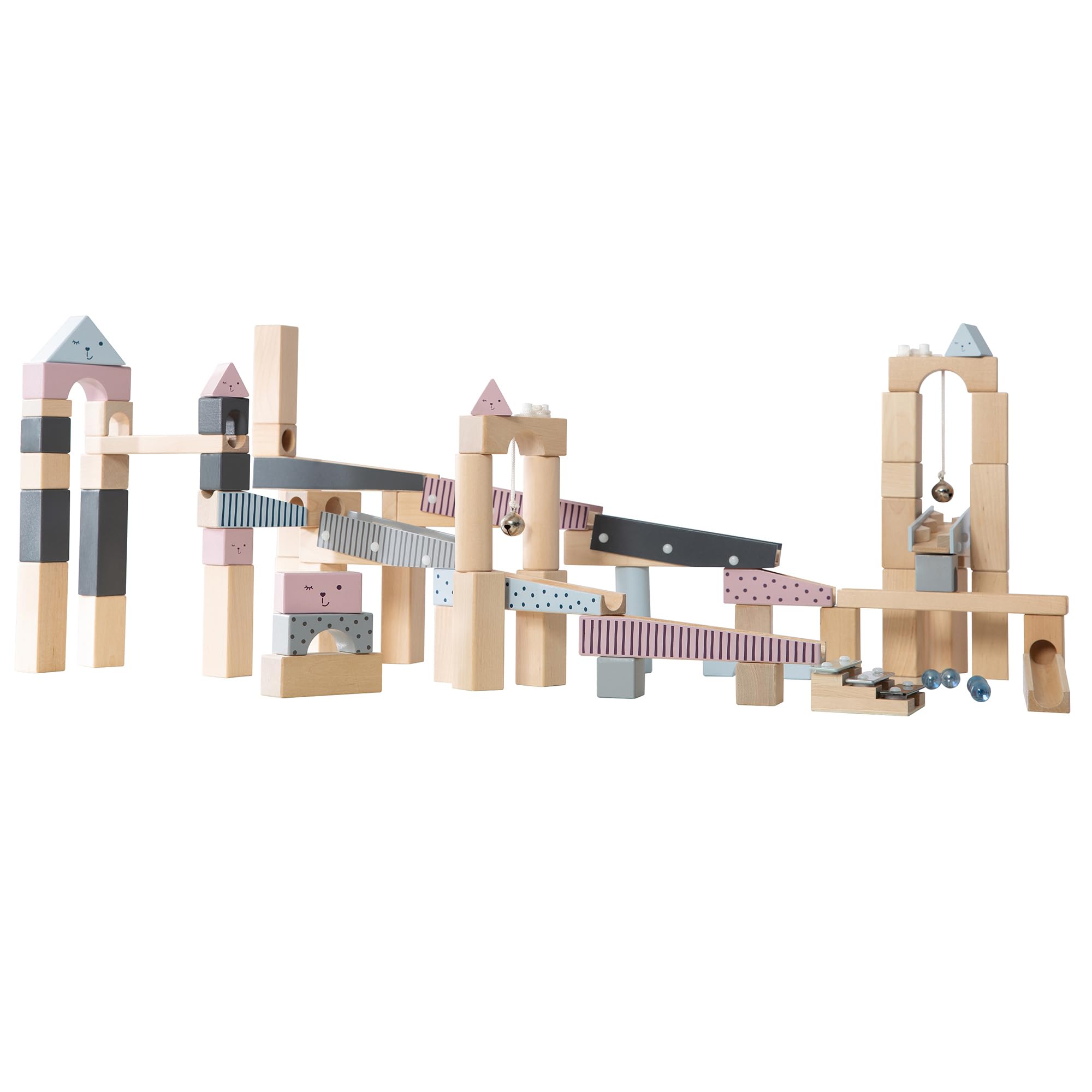 roba Wooden Marble Run 100 pc - Marble Labyrinth - Variable Set Up with Wooden Blocks