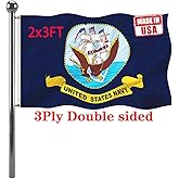 Jayus Double Sided US Navy Flag 2x3 FT Outdoor - Vivid Color 220D United States Naval Military Flags with 2 Brass Grommets UV Fade Resistant