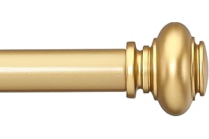 SIMEWIN Gold Curtain Rods for Windows 48 to 84 Inches Adjustable Decorative 1 Inch Diameter Single Window Curtain Rod Set with Classic Finials, Gold Finishing