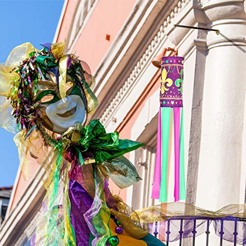 Mardi Gras Flag Fleur-de-Lis Windsock Outdoor New Orleans Mardi Gras Party Decorations Purple Durable Spinner Hanging Decor (2 Pack) - Thumbnail 6
