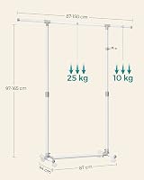 SONGMICS Clothes Rack with Castors Adjustable Height 97-165 cm White LLR001W01 view 4