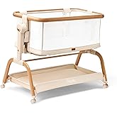 Tinyiota 3 in 1 Baby Bassinet,Rocking Bedside Bassinets Sleeper for Babies | 6 Height Adjustable Bassinet with Mattress and Soft | Breathable Sheet | Full-Mesh Sides | 4 Wheels,Stable&amp;Cozy Crib for Baby