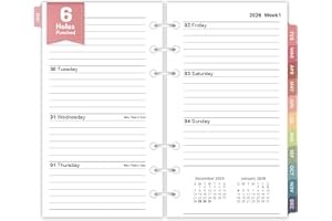 2026 Weekly & Monthly Planner Refills for A6 6-Ring Binders, Jan 2026 - Dec 2026, Forvencer 6-Hole Punched Planner Inserts with Colorful Monthly Tabs, Pocket Calendar Organizers, 3-3/4" x 6-3/4"