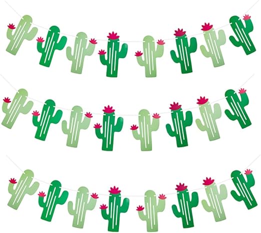 Amazon Com Amosfun 3 Set 24 Pcs Cactus Party Banner Hawaiian