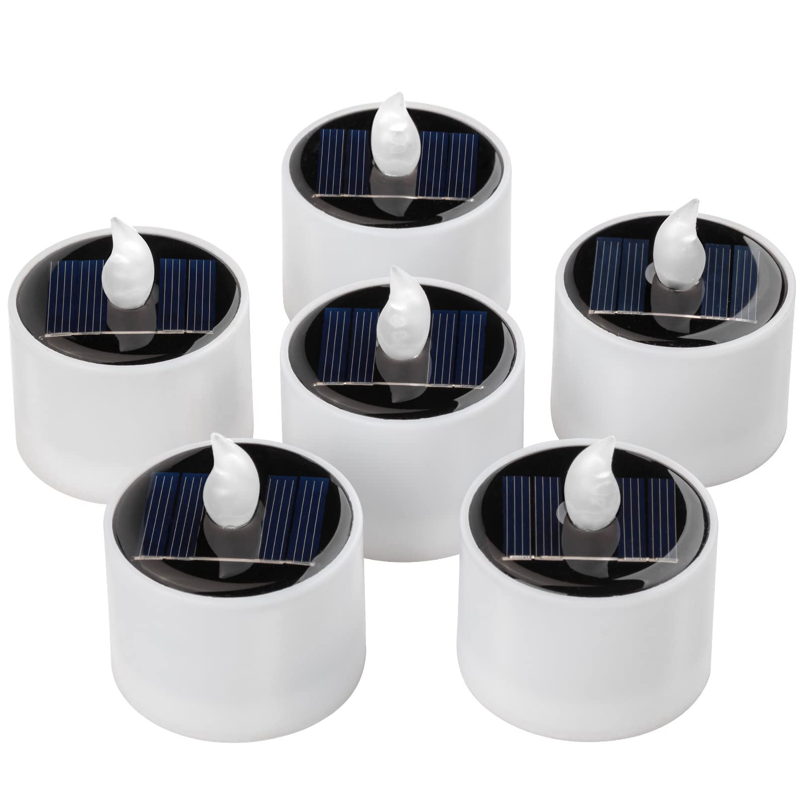 Photo 1 of SingTok 6 PCS Solar Powered Outdoor LED Tea Lights, Waterproof Rechargeable Flameless Flickering Votive Candle Battery Operated for Garden Decorations