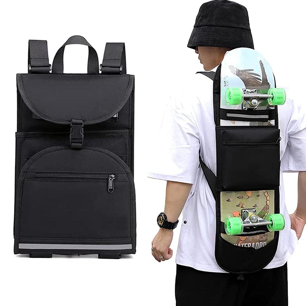 Skateboard Backpack - Adjustable Shoulder Strap, Foldable Carrier, Travel Bag