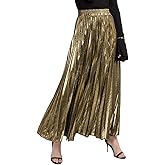 TEERFU Women's Premium Gold Shiny Shimmer Accordion Pleated Long Maxi Skirt