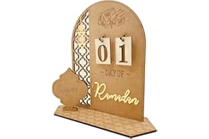 MACLARONX Ramadan Advent Calendar Eid Mubarak Wooden Countdown Calendars Tracker Date Gift for Kids Arabic Muslim Islamic Holiday Table Home Decorations DIY Inspiration Reusable (A)