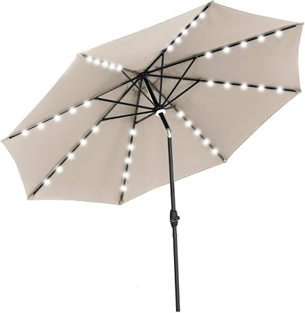 Amazon Com Ovastlkuy 10ft Solar Led Patio Umbrella 40 Led Lighted Outdoor Umbrella For Garden 10ft Light Khaki Garden Outdoor