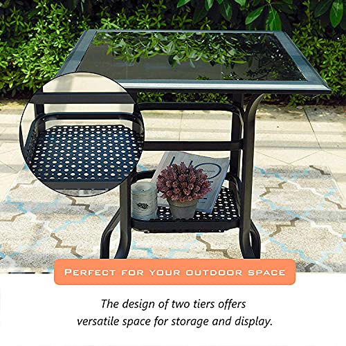 LOKATSE HOME High Outdoor Patio Bar Height Glass Top Table, Black