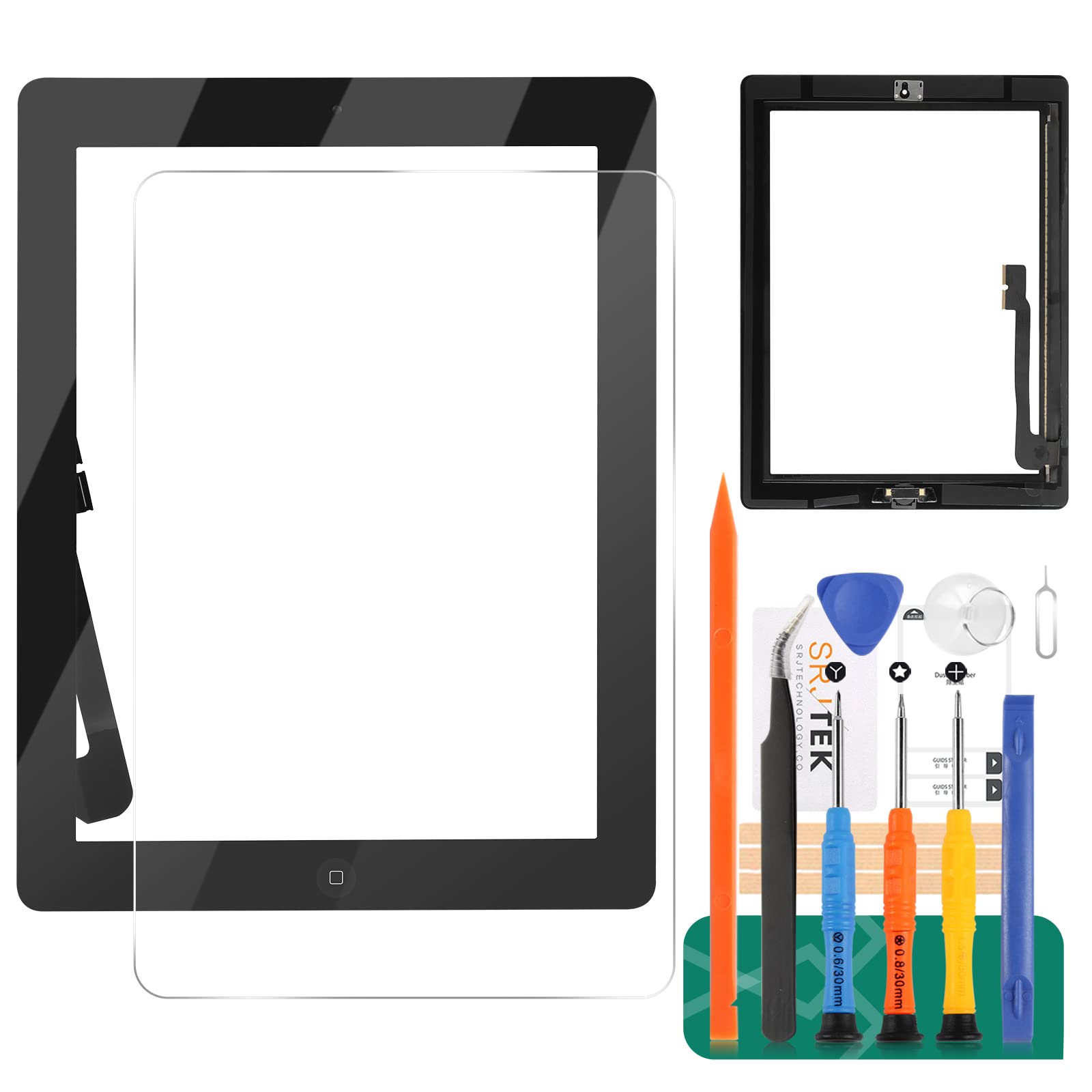 SRJTEK For IPad 3 Touch Screen Digitizer Glass Replacement,For iPad 3 3rd Gen A1416 A1403 A1430 Touch Display Panel Repair Parts Kit,with Tempered Glass+Tools+Home Button(Not include LCD) (Black)
