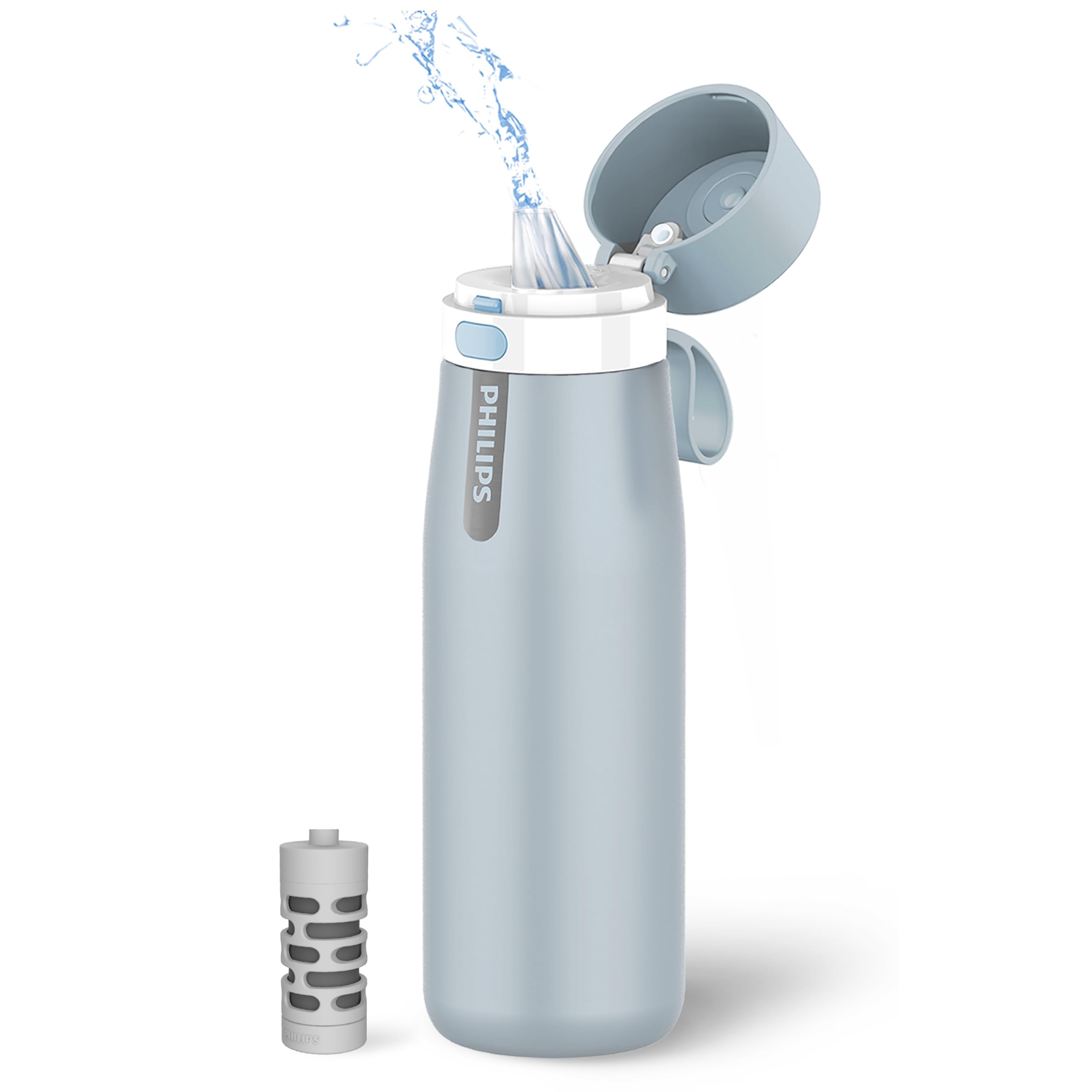 Photo 1 of PHILIPS Water Bottle with Filter, Filter Water Bottle Stainless Steel with GoZero Everyday BPA-Free Tap Water Filter, Water Filter Bottle Keep Drink Cold 24 Hours, 1 Filter for 40 gal / 2 Months