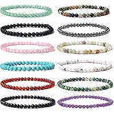 SONNYX 12 Pieces 4mm Mini Gemstone Energy Bracelets Natural Gemstone Handmade Crystal Beaded Power Stretch Bracelet Unisex Couple Bracelets