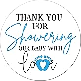 Little Feet Baby Shower Stickers Pack - 50 Blue Stickers, Thank You Favors for Boys & Girls, 2 Inch Labels