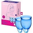 Satisfyer Feel Confident Menstrual Cup - Reusable Period Cup with Removal Ring - Soft, Flexible Body-Safe Silicone, Easy Insertion & Removal - Includes 2 Cup Sizes for All Flows (Dark Blue)