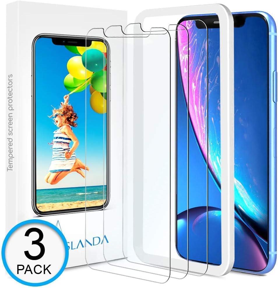 ASLANDA iPhone XR Screen Protector [3-Pack] iPhone XR Tempered Glass Screen Protector Easy Installation Tray [Crystal Clear] Apple iPhone XR Glass Screen Protector 2018