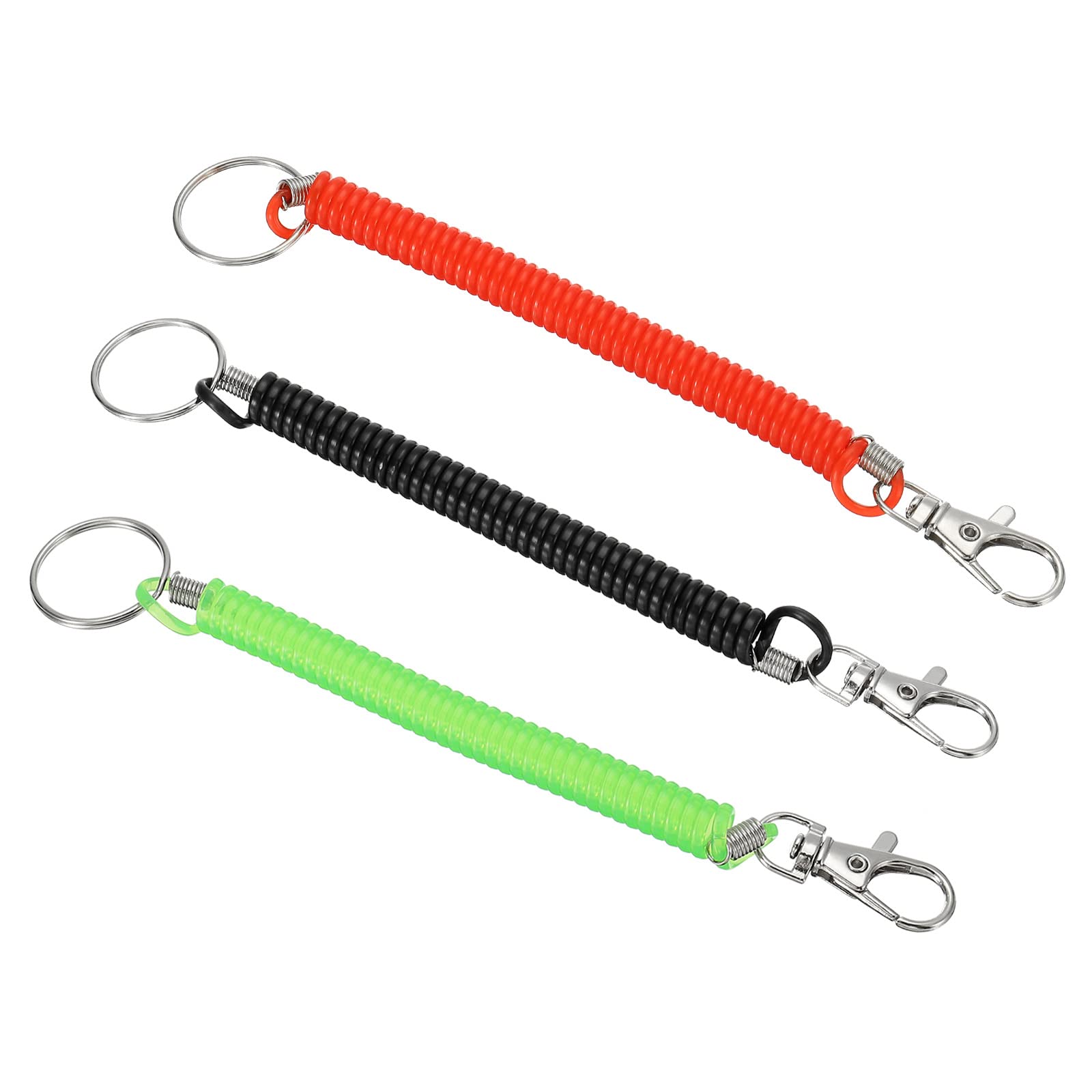 PATIKIL 6.7" Spiral Retractable Spring Coil Keychain, 3 Pack Stretch Cord Key Ring for Keys Wallet Cellphone, Red Green Black