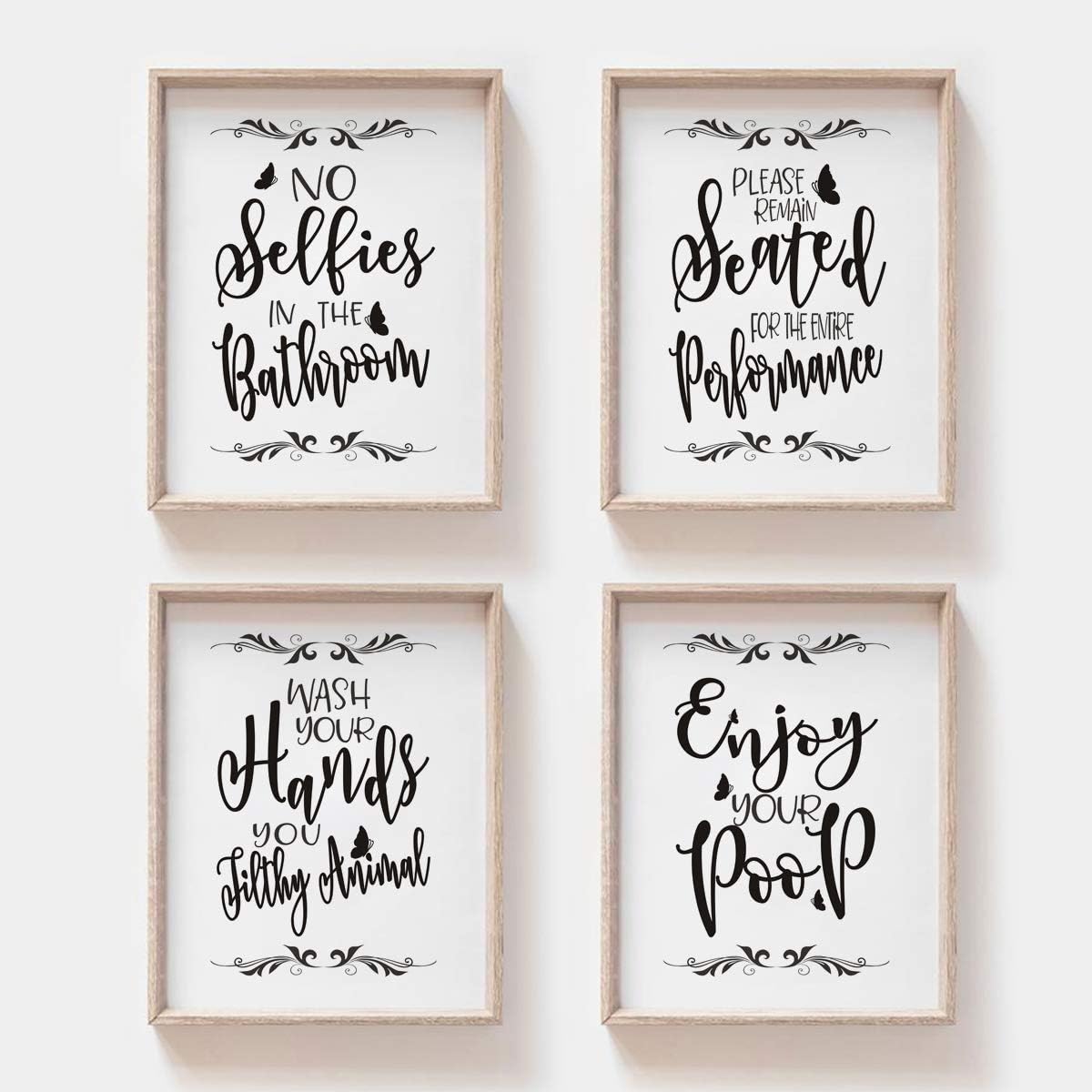 MoharWall Bathroom Wall Art Set of 4 Quotes Lovely Butterfly Art Decor Bathroom Poster White and Black Wall Art