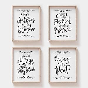 MoharWall Bathroom Wall Art Set of 4 Quotes Lovely Butterfly Art Decor Bathroom Poster White and Black Wall Art