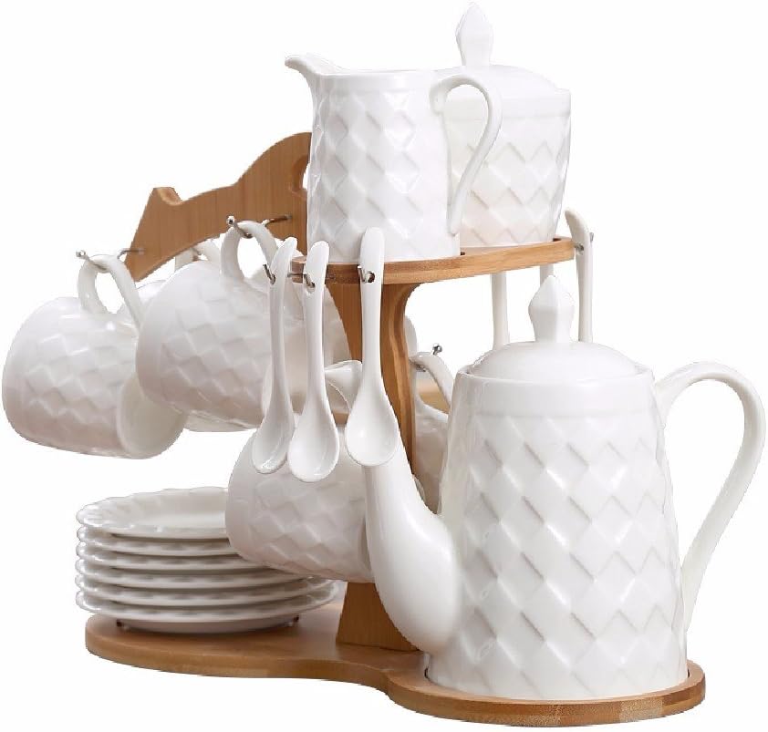 HQLCX Home ceramic coffee set, cup and Saucer Set, plain English white, afternoon tea cup with a spoon