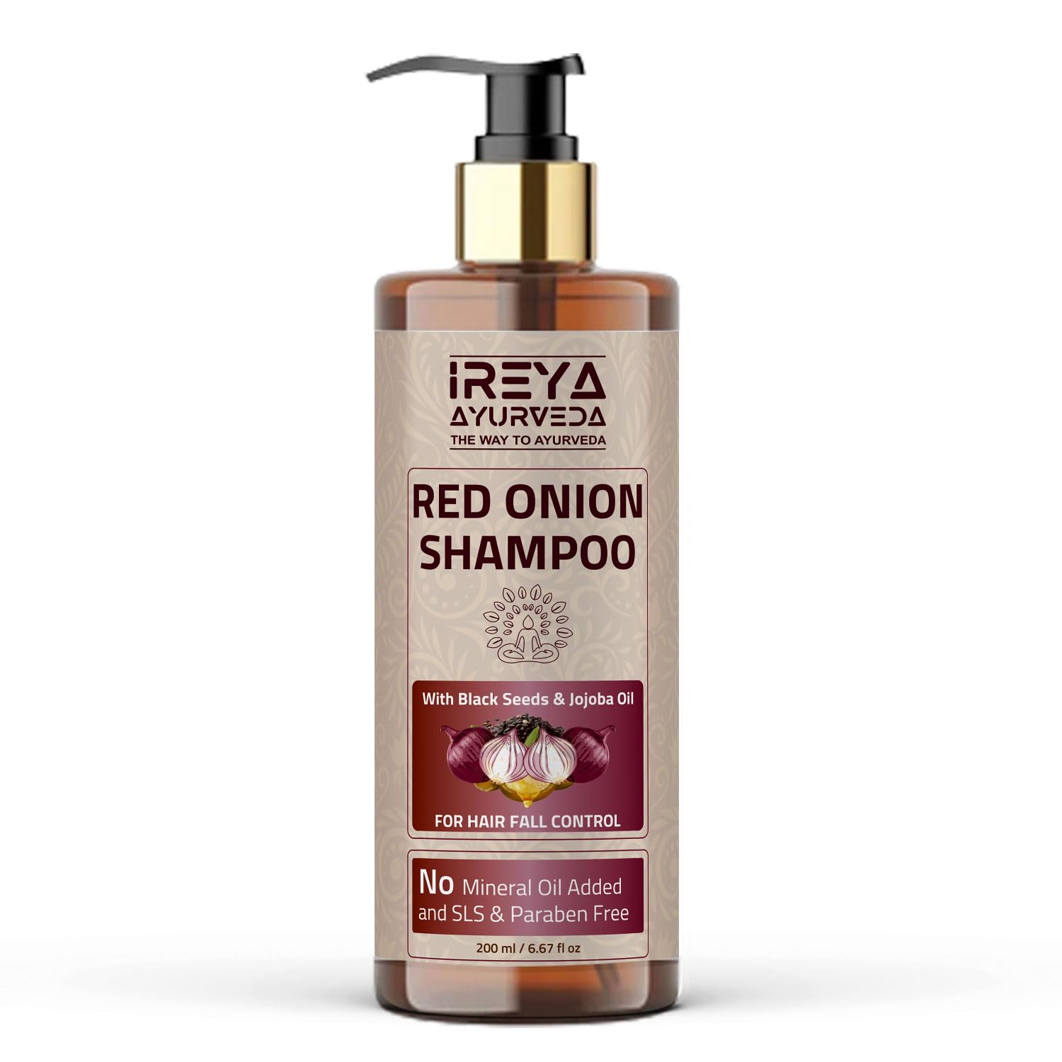Ireya Ayurveda Onion Shampoo for Hair Growth & Smooth Hair, Red Onion With Black Seed Oil, Jojoba Oil, 200ml (6.76oz), Herbal, Earthy Scent, Red, Unisex Adult, Unisex-Adults