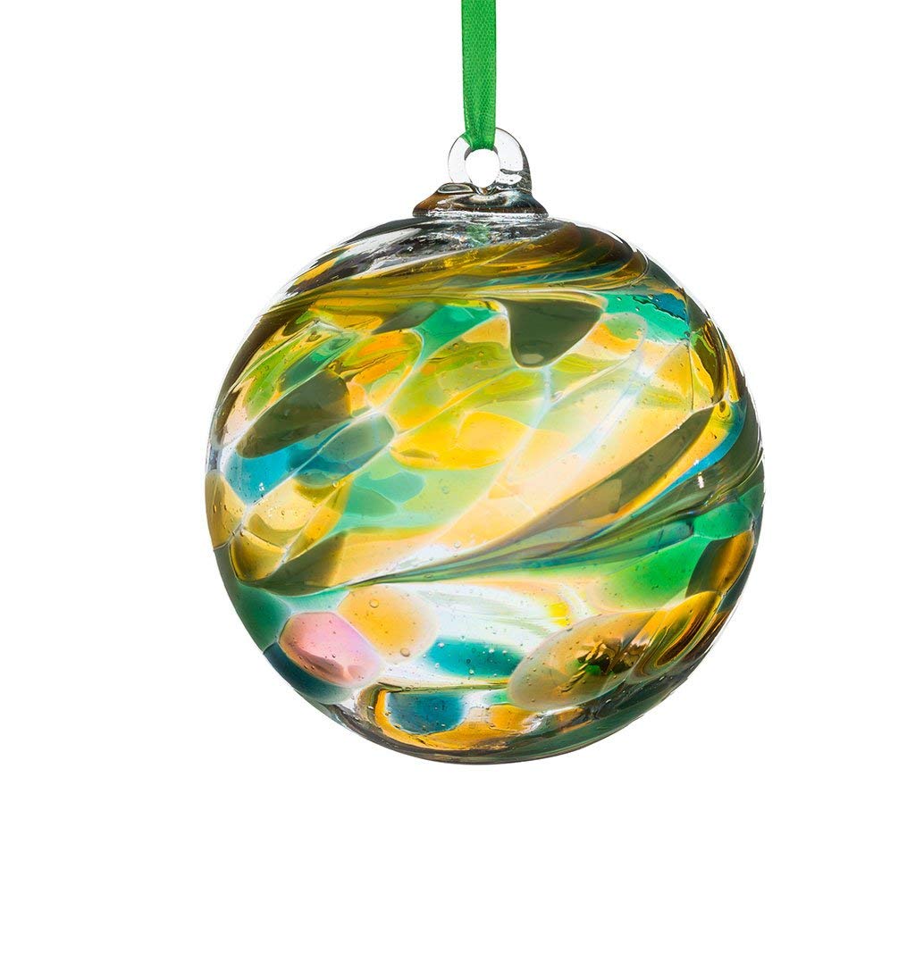 Sienna Glass August Birthstone Friendship Ball – 10cm Handcrafted Peridot Glass Ornament – Gift Boxed Hanging Decoration – Unique Handmade Keepsake for Birthdays, Home, Garden