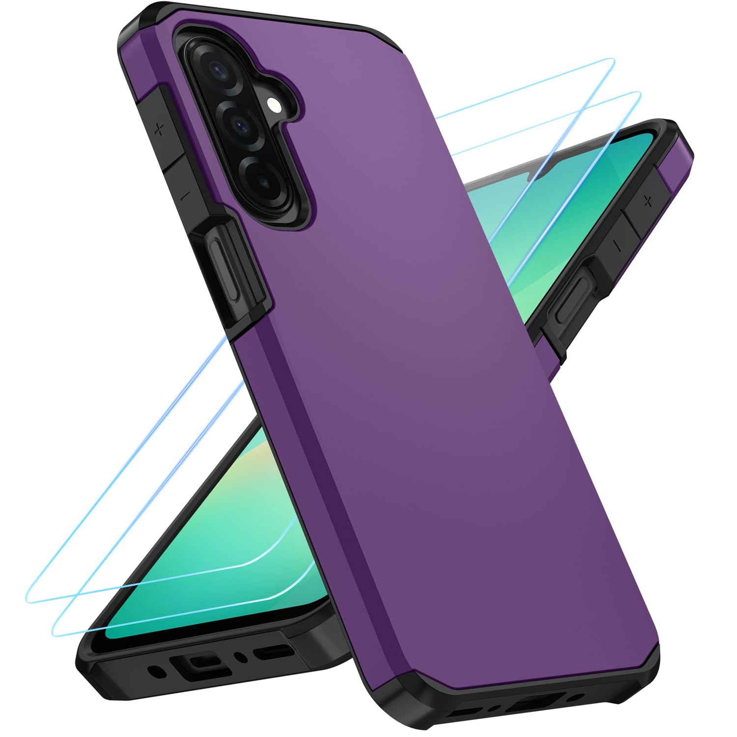 JKKPRO for Samsung Galaxy A17 5g Case : with HD Screen Protector,Military-Grade Shockproof Cover Phone Silicone Durable Armor 3 in 1 Case for Galaxy A17 / A16 5g & A26 (Purple)