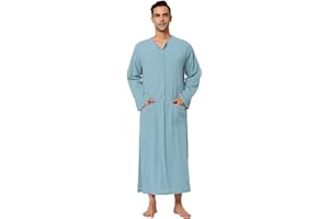 Lars Amadeus Men's Nightshirt Cotton Sleep Shirt Side Split Long Gown with Pockets
