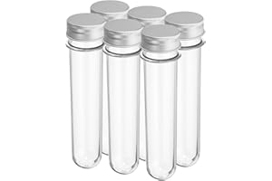 PATIKIL 100ml Plastic Test Tubes with Screw Caps, 6Pcs 160x33mm Tubes for Scientific Party Decoration Candy Bead Storage Bath Salt Lab Use, Silver Tone