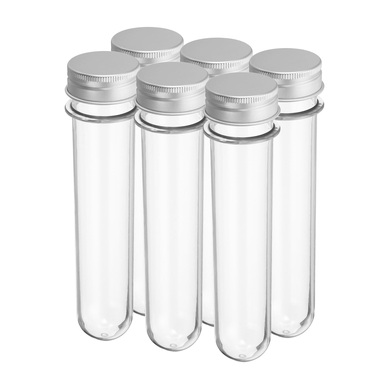 Photo 1 of **lids missing**PATIKIL 100ml Plastic Test Tubes with Screw Caps, 6Pcs 160x33mm Tubes for Scientific Party Decoration Candy Bead Storage Bath Salt Lab Use, Silver Tone