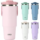 TYESO Tumbler with Flip Straw & Sip Lid, Vacuum Insulated Water Bottle, Double Wall Stainless Steel Coffee Cup Travel Mug Leak Proof (PINK, 40 OZ)