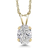 Gem Stone King 14K Yellow Gold 7X5MM Oval Gemstone Birthstone Pendant Necklace for Women | Gold Necklace for Women | With 18 Inch Chain