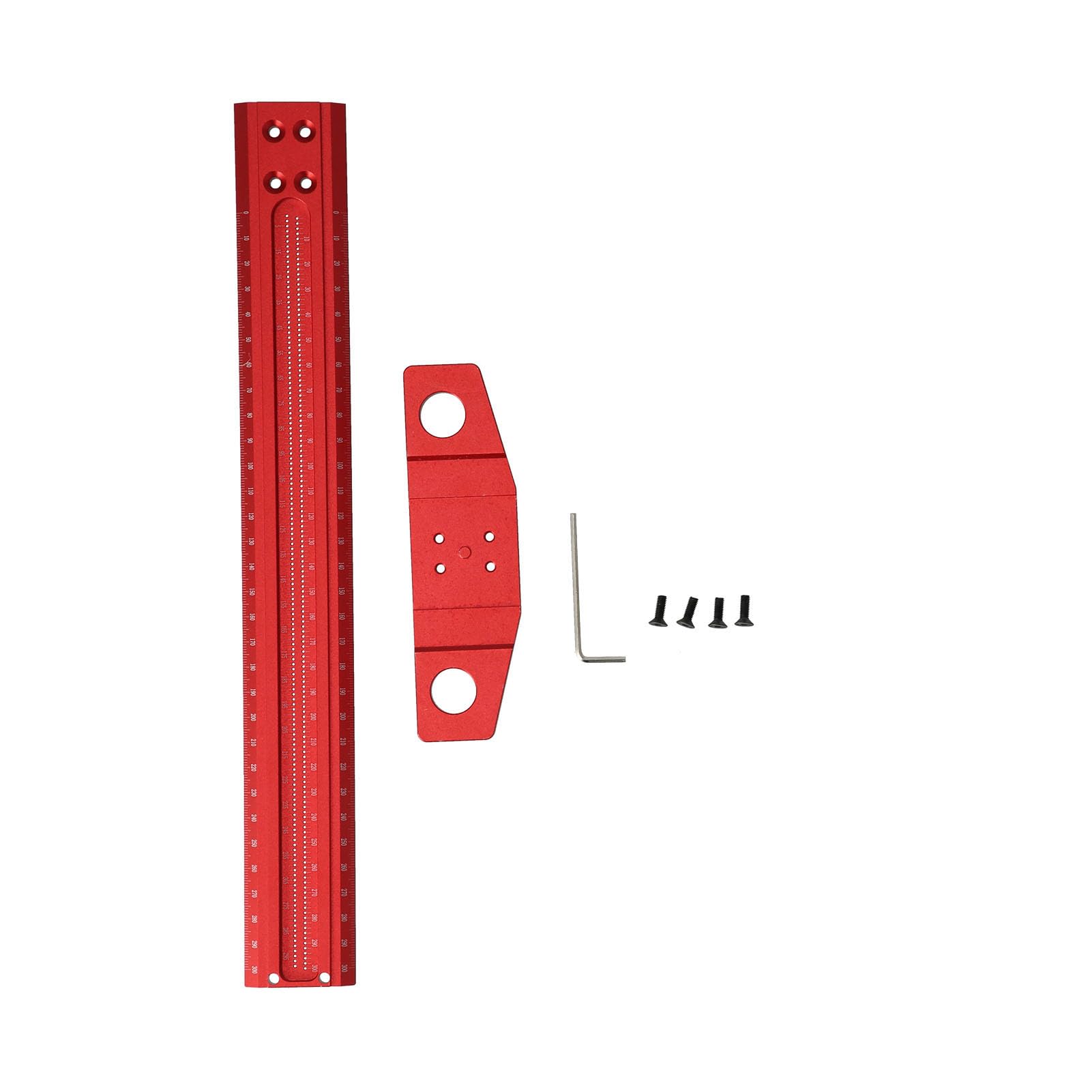 Aluminium T-Square Ruler, 300mm, Right Angle Marking Gauge, Red, 6061 Alloy, Woodworking Measuring Tool