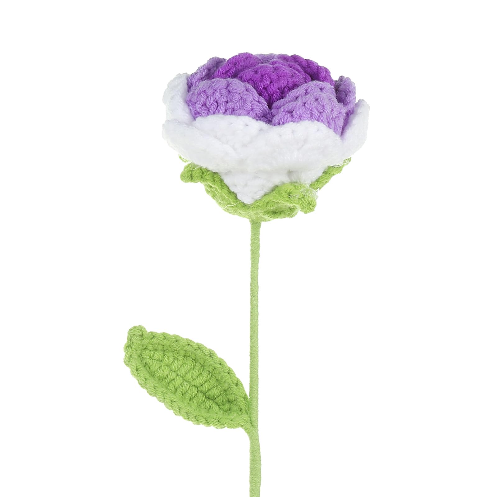 PATIKIL Crochet Flowers, Artificial Handmade Knitting Rose Woven Fake Flowers with Stems for Mom Gifts Home Wedding Party Office Tables Decoration, White Purple
