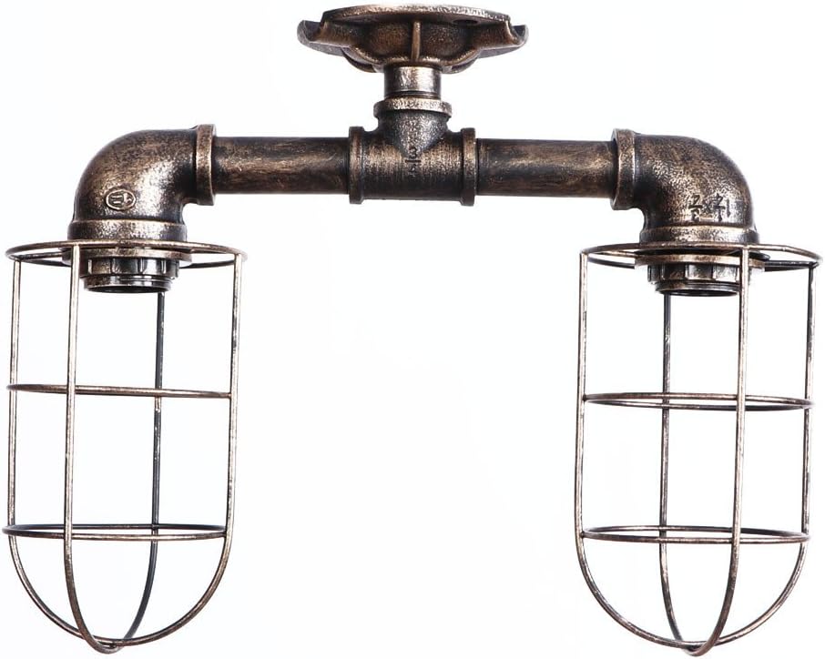 CHLIGHT Vintage Caged Water Pipe Ceiling Lights/Industrial Retro 2 Heads Pendant Lights/Cafe bar Aisle Corridor Garage Hallway loft Basement Bedroom Hotel Stair Iron Hollow Hanging Lights,A [Energy Class A++]