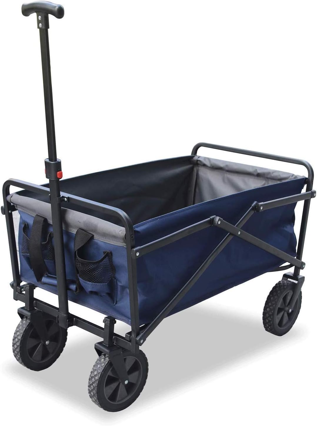 EzyFast Compact Folding Wagon, Collapsible Outdoor Utility Garden Shopping Cart with Rubber Wheels (Blue)