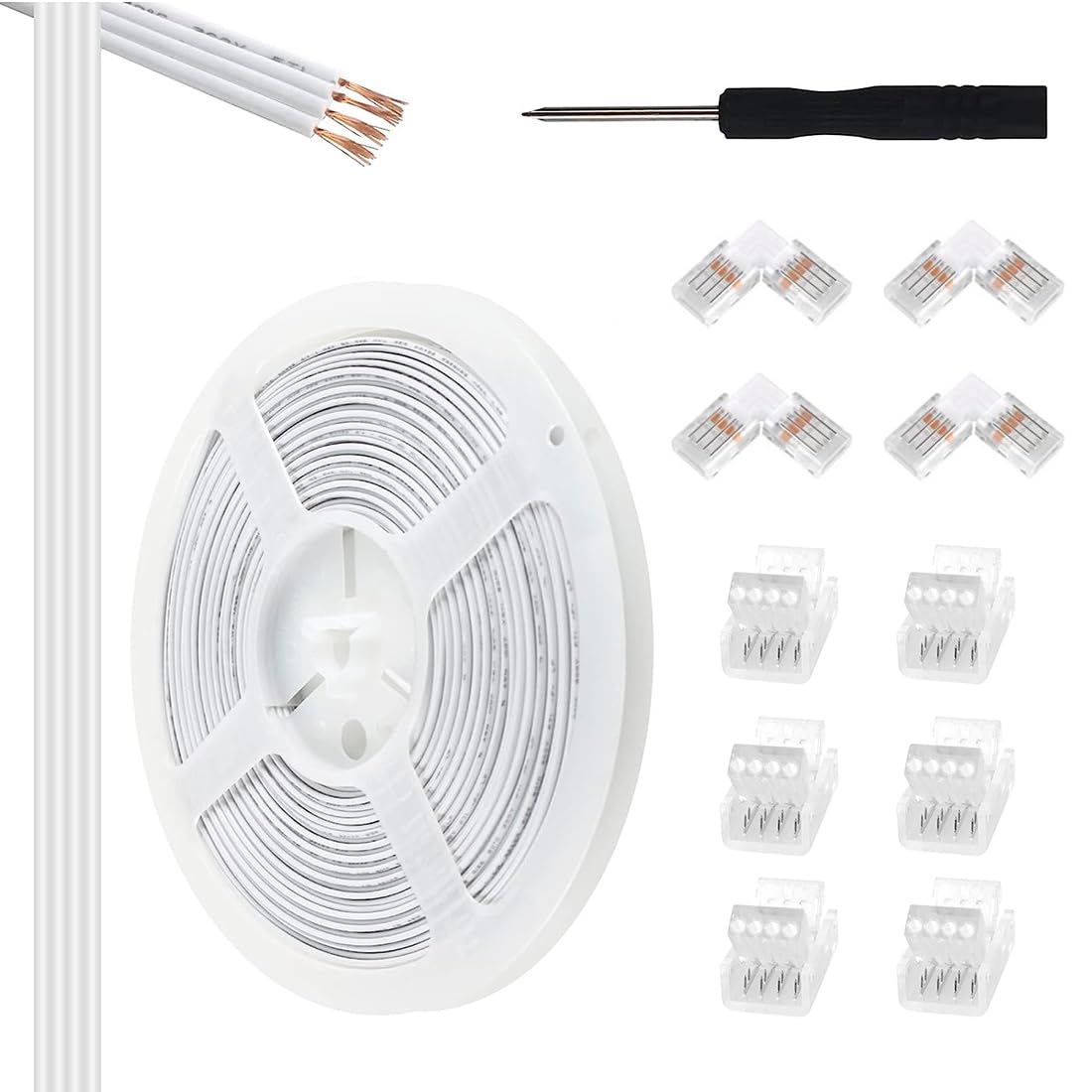 Hsthe Sea 4Pin LED RGB Extension Cable and 10Pcs 4 Pin LED Strip Light Connectors, 4Pin LED Cable, LED Lights Extension for 10mm Wide Waterproof or Bare Board 5050 4Pin RGB Strip Lights