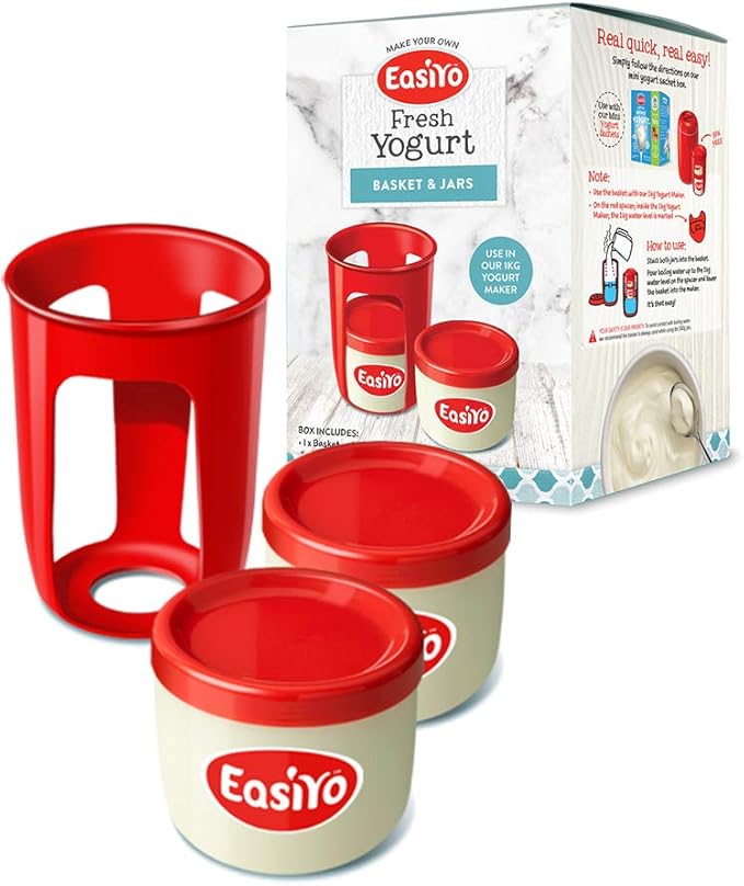 Pack Of 2 500g EasiYo Yoghurt Making Jars & Basket For Easiyo Yoghurt
